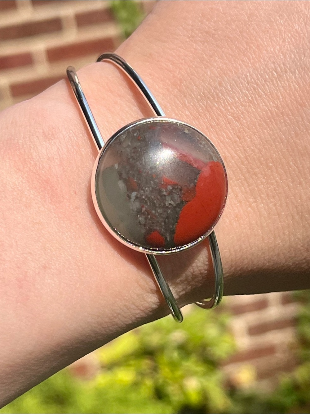 Blood Stone silver tone adjustable handmade Cuff Bracelet